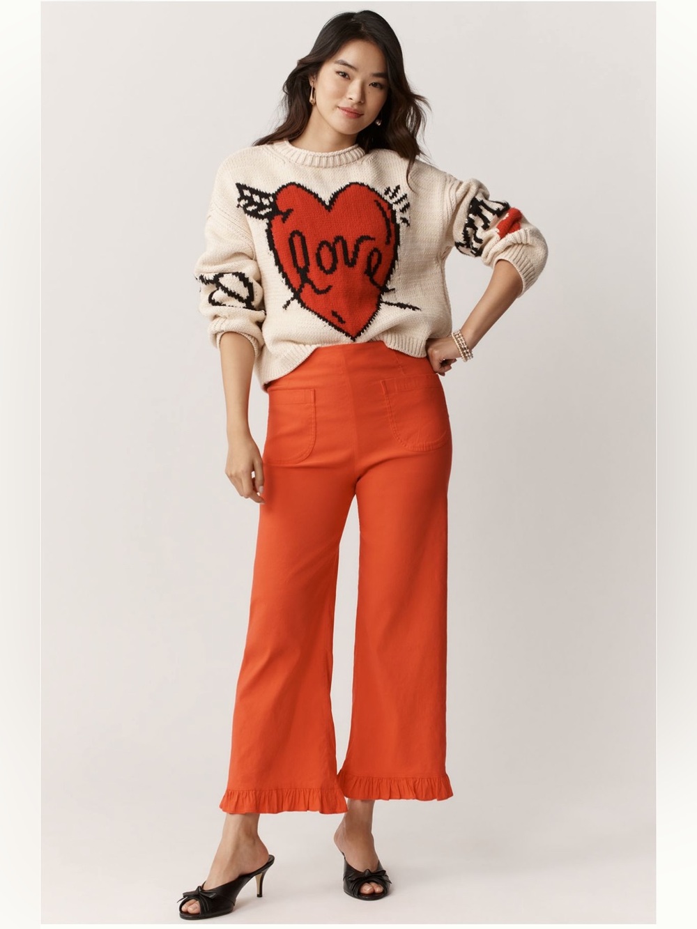 Maeve Colette Ruffle Hem High Rise Wide Leg Pants in Magic Fabric